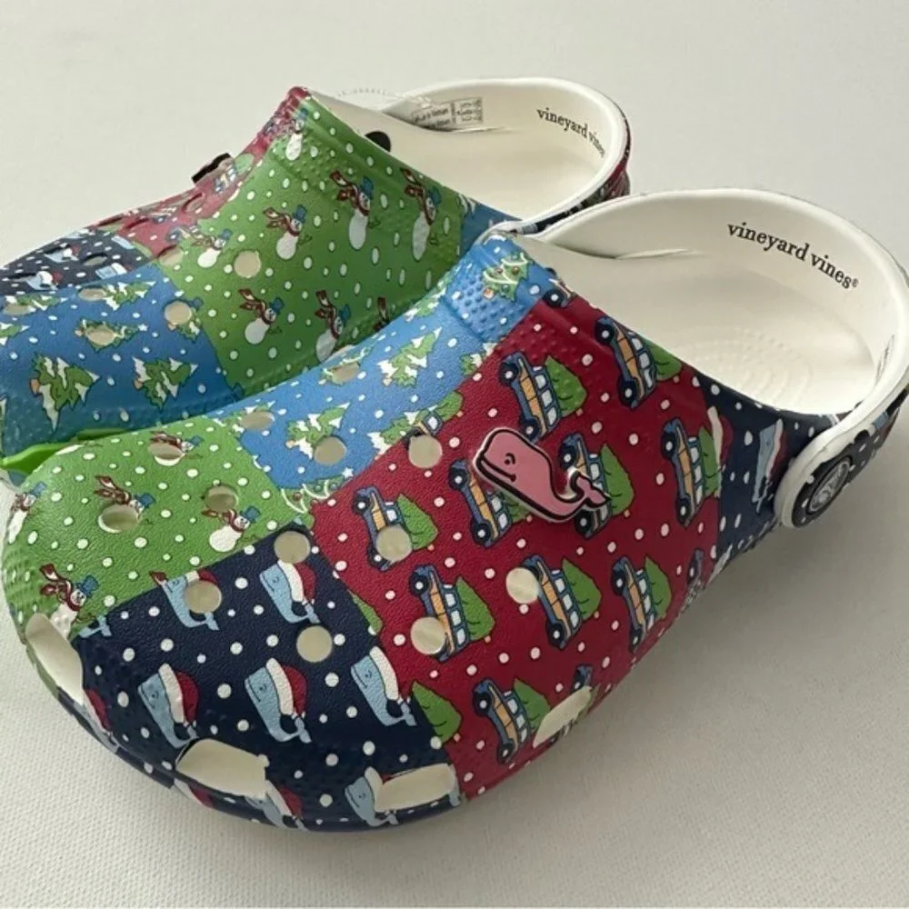 CROCS Vineyard Vines HOLIDAY PATCHWORK CLOGS Size 4 Kids